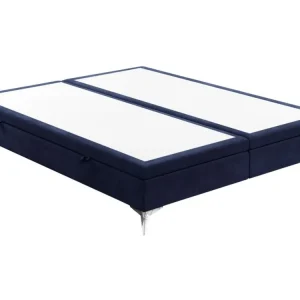 Modrá sametová dvoulůžková postel FIR 140 x 200 cm s úložným prostorem Vrácení Zdarma