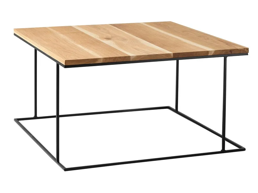 Přírodní masivní konferenční stolek Valter s černou podnoží 80x80 cm Akční Cena