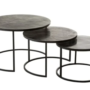 Expresní Doručení Set tří černých kovových konferenčních stolků J-line Hugle 75,5/59/50 cm