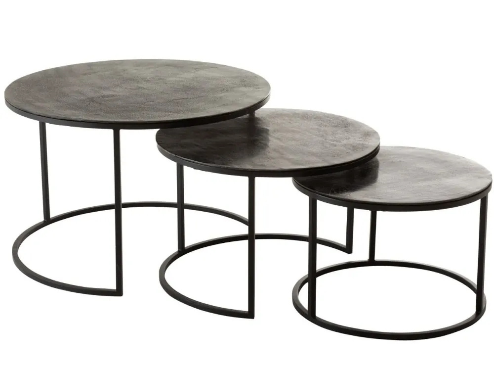 Expresní Doručení Set tří černých kovových konferenčních stolků J-line Hugle 75,5/59/50 cm