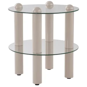 Nakupujte Hned Skleněný odkládací stolek EGAN 48 cm s béžovou podnoží