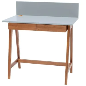 Must-Have Světle šedý lakovaný pracovní stůl RAGABA LUKA 85 x 50 cm s dubovou podnoží