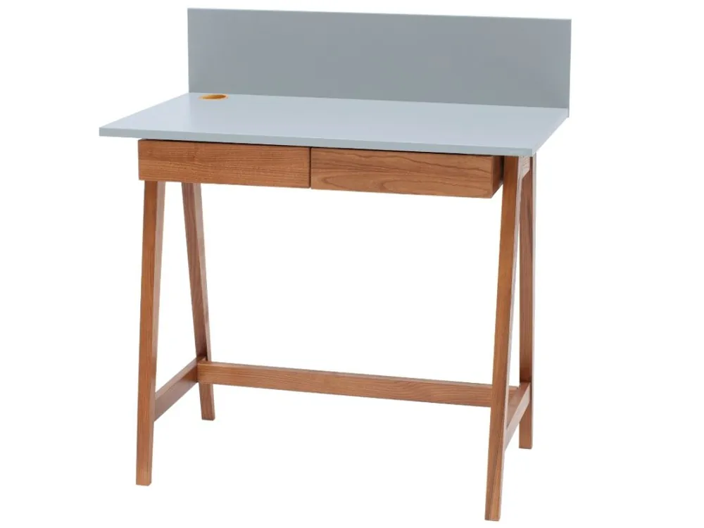 Must-Have Světle šedý lakovaný pracovní stůl RAGABA LUKA 85 x 50 cm s dubovou podnoží