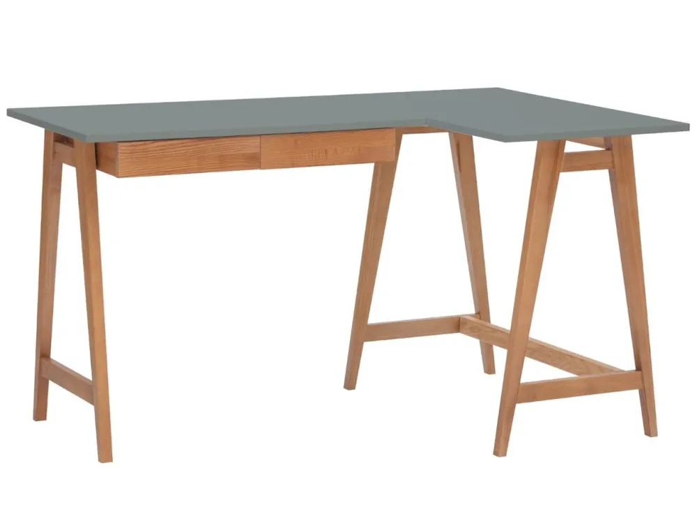 Šedý lakovaný rohový pracovní stůl RAGABA LUKA 135 x 85 cm s dubovou podnoží, pravý Nejlepší Cena