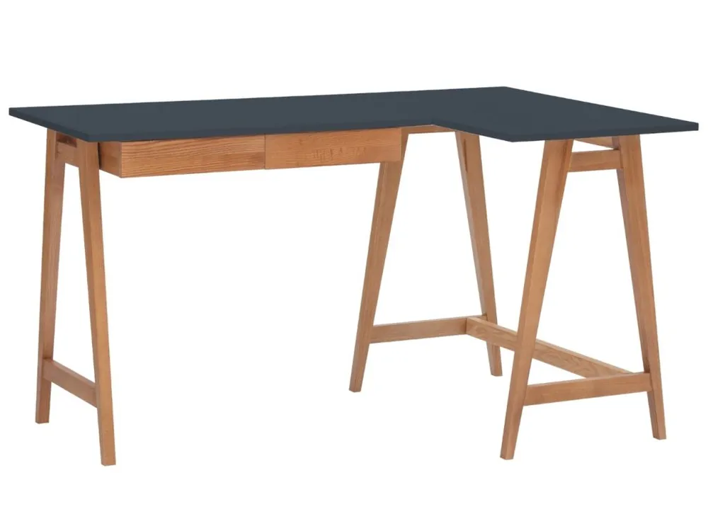 Tmavě šedý lakovaný rohový pracovní stůl RAGABA LUKA 135 x 85 cm s dubovou podnoží, pravý Originální