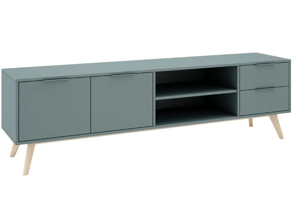 Nízká Cena Zelený lakovaný TV stolek Marckeric Pisco 180 x 40 cm