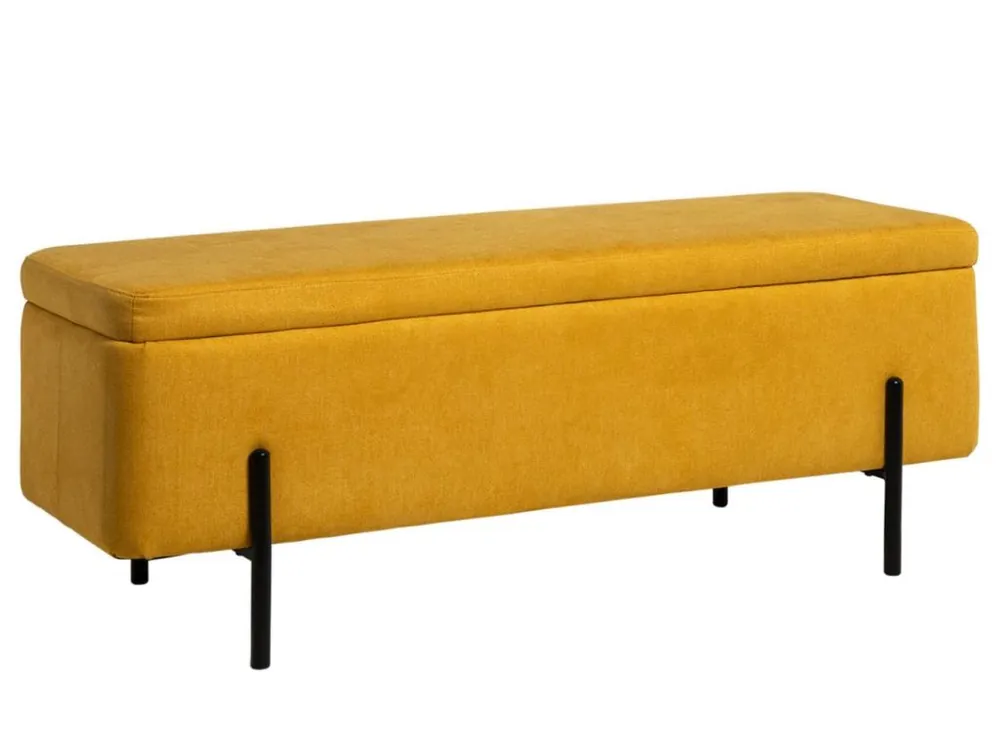 Akce Žlutá čalouněná lavice Somcasa Viena 120 cm s úložným prostorem