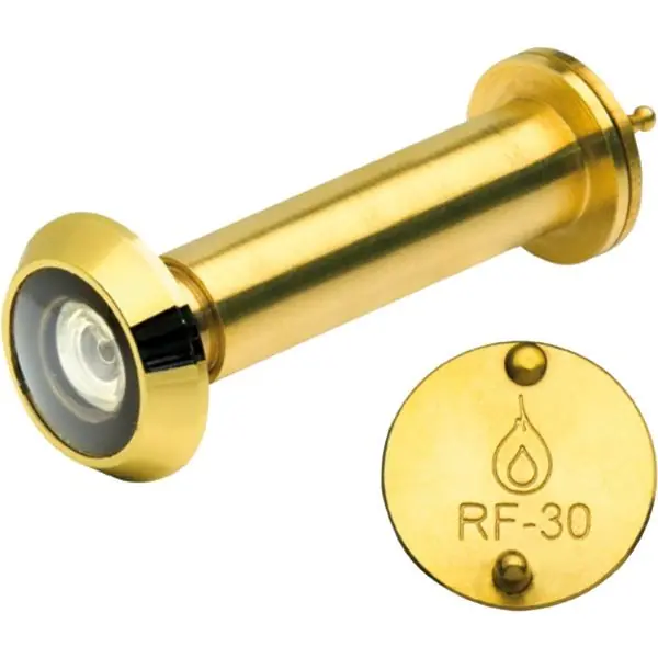 Dveřní protipožární kukátko ø 14 mm, čočka 200°, tl. dveří 50-80 mm, lak leštěný Časově Omezené