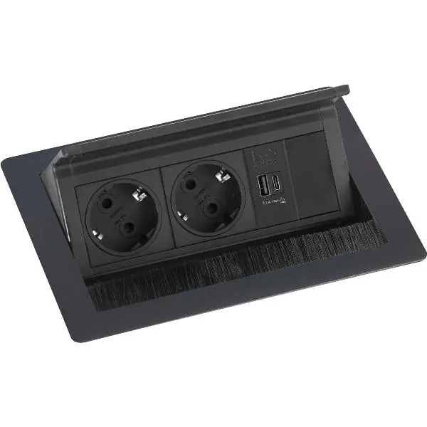 EVOline Flip Top Push S 2xSchuko + USB-A- USB-C-Charger černá Must-Have