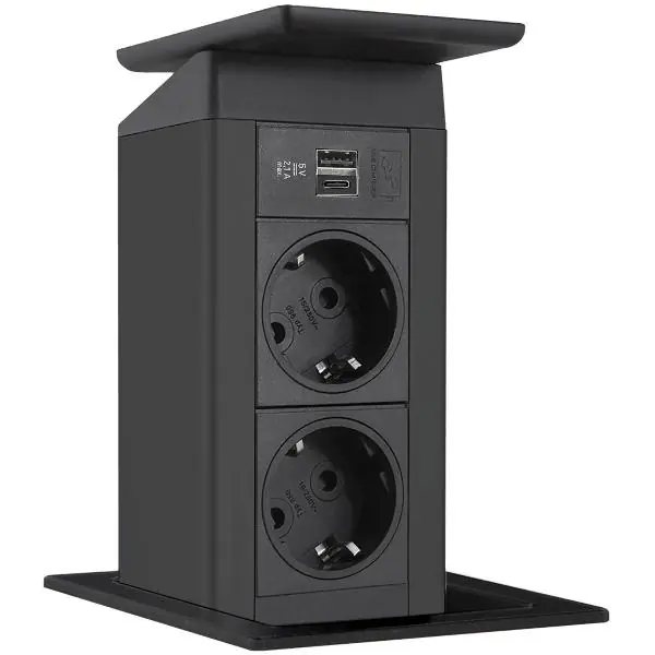 EVOline Port Push černý 2x Schuko + USB-A + USB-C Nabíječka Houpací víko černé Aktuální