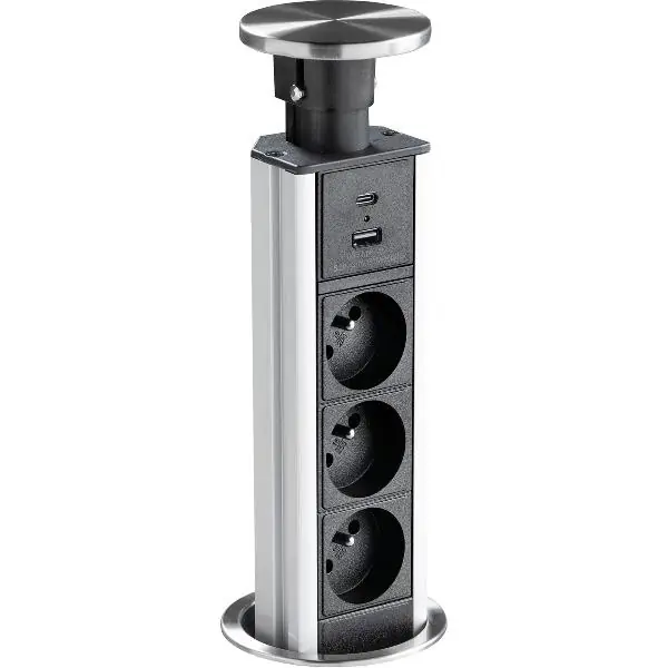 Tovární Cena EKOTECH ET-90 3xSteckdose zásuvka, USB A+C nabíječka, nerezový efekt