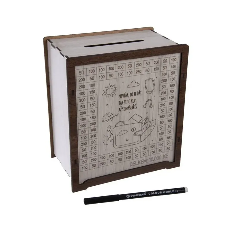 Cenový Hit Pokladnička dřevo Nevím.+fix 18x11x19,5 cm