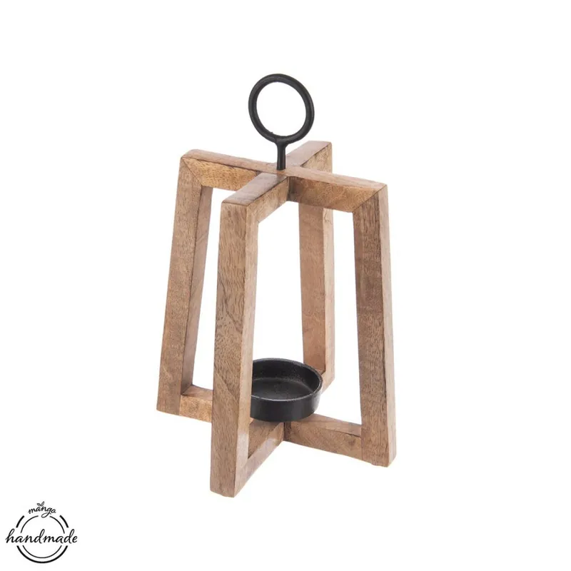 Nejprodávanější Svícen dřevo/kov MANGO otevřený v. 27 cm
