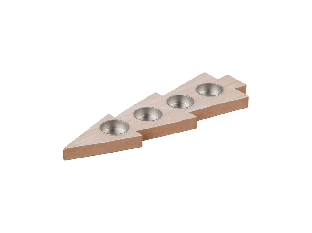 Rychlé Dodání Svícen adventní dřevo 340x105x20mm na 4 čaj. svíčky, přírodní