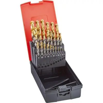 Sada spirálových vrtáků DIN338 HSS TiN-TIP 1,0 - 10,0 mm stoupání po 0,5 mm 19 ks FORMAT Vysoce Kvalitní