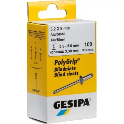 Trhací nýt hliník/ocel plochá kulatá hlava, mini balení, 4x12mm a 100 ks. GESIPA 1433535 Cenový Hit