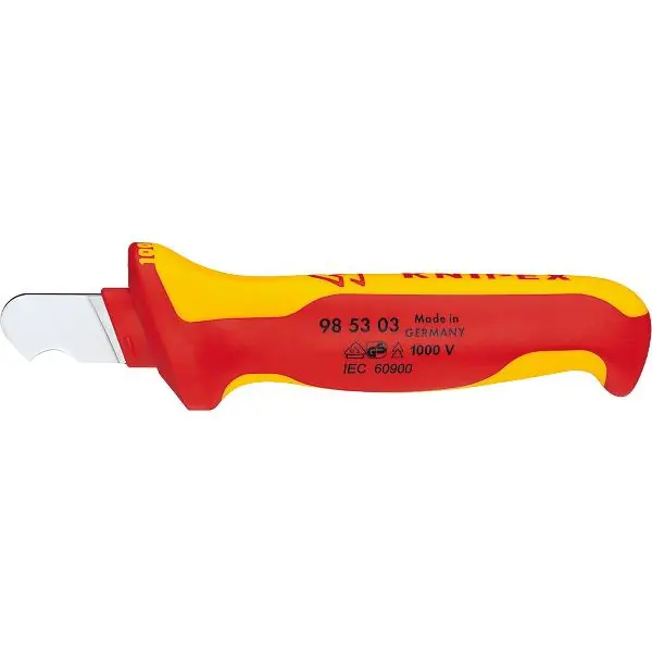 KNIPEX nůž na kab. VDE 985503, háková čepel,kulatý kabel,délka 28mm,D=170mm Značkový