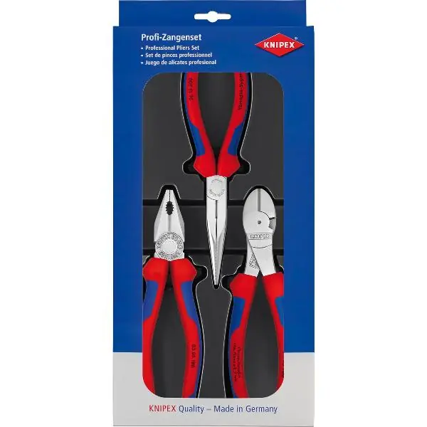 KNIPEX 3dílná sada kleští: kombinované, boční štípací kleště, ploché kleště Nová Kolekce