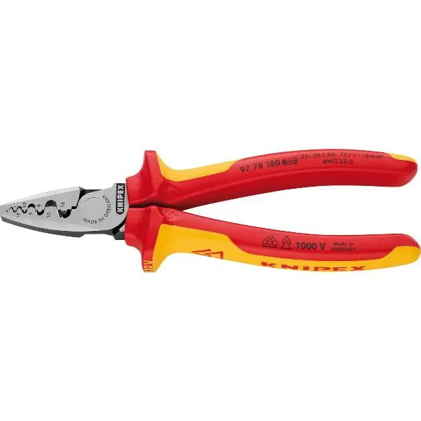 Akční Cena KNIPEX krimp.kleště VDE 9778180 pro koncovky drátů 0,25-16mm²,KS-úchop ,d=180mm