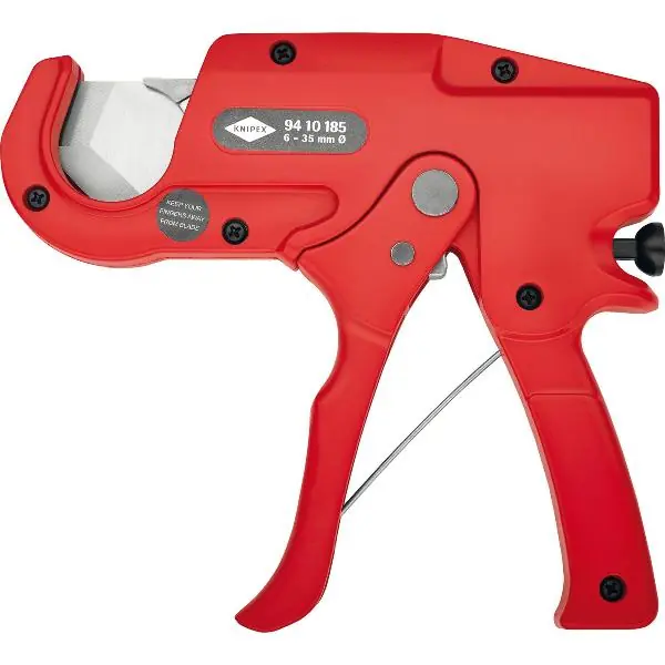 Značkový KNIPEX Řezačka plastových trubek 9410, 6-35mm, alu-červené, D=185mm