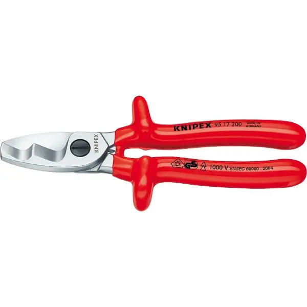 Levný KNIPEX kab. nůžky s 2břitem VDE 9517 pro kabely 20 mm/70 mm², izolované, D=200mm