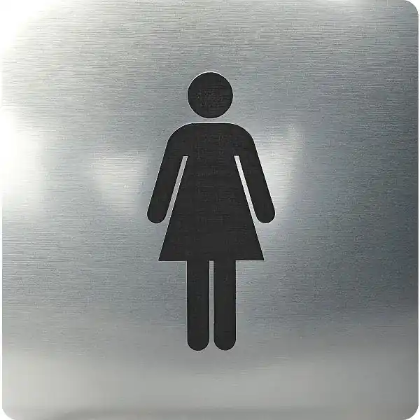 Výhodná Nabídka WC symbol žena samolepicí, 100x100 mm, plast nerezové barvy