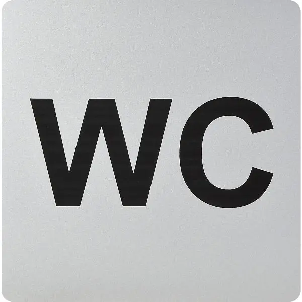 Aktuální WC symbol samolepicí, 100x100 mm, plast hliníkové barvy