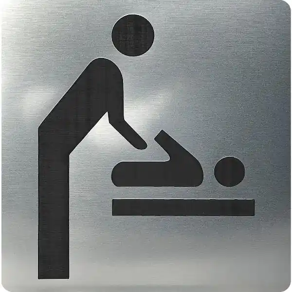 Cenově Výhodný WC symbol přebalovací pult samolepicí, 100x100 mm, plast nerezové barvy