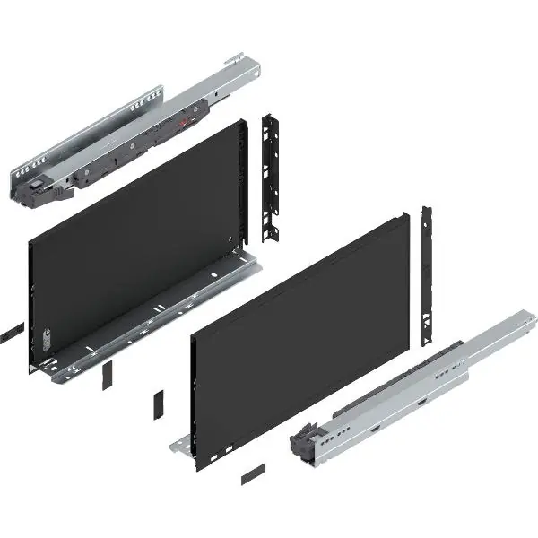 Nejprodávanější BLUM LEGRABOX pure sada výška F, BLUMOTION S, 40kg, délka 450, karbonově černá