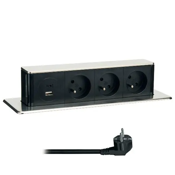 SOLIGHT zásuvkový prvek PP126 PD, 3 zásuvky, 2 USB nabíječky, nerez Dokud Zásoby Vydrží