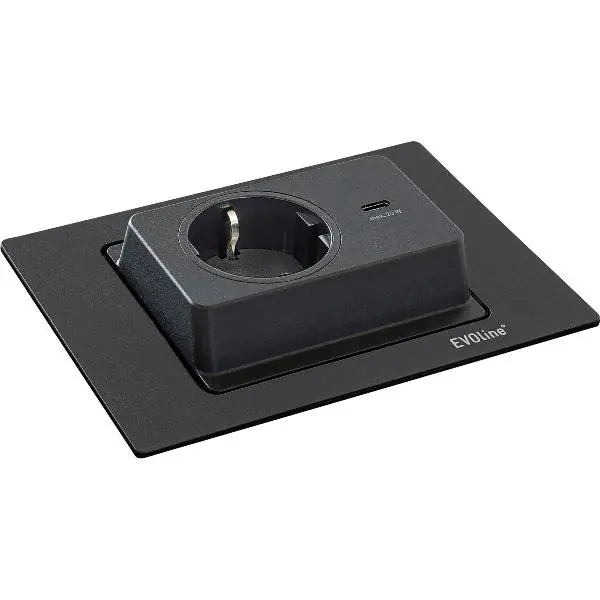Speciální Cena EVOline Spin, 1 Schuko zásuvka, 1 USB-C nabíječka, černá matná