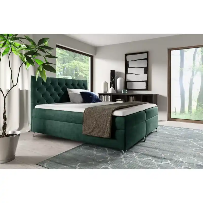 Sleva Boxspringová postel VENDELIN - 120x220, zelená + topper ZDARMA