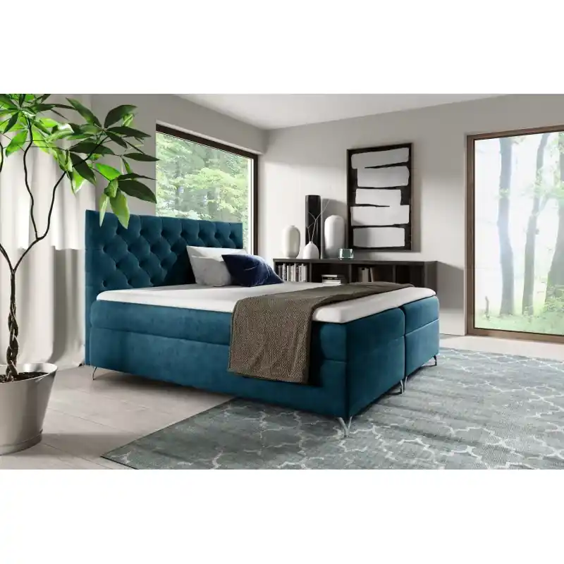 Poslední Šance Boxspringová postel VENDELIN - 140x220, modrá + topper ZDARMA