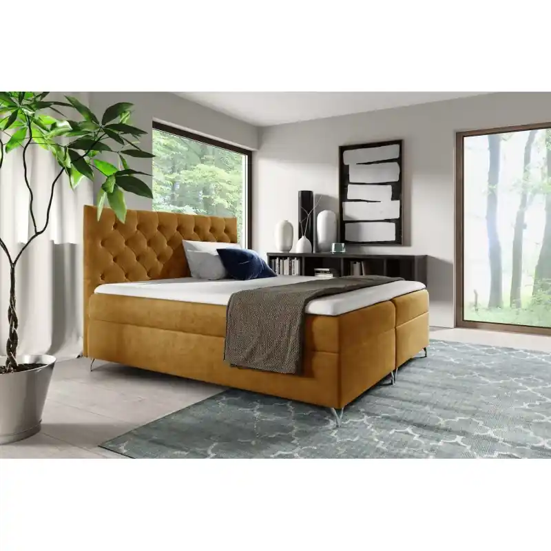 Odeslání Ihned Boxspringová postel VENDELIN - 140x220, žlutá + topper ZDARMA