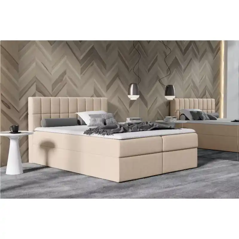 Manželská čalouněná postel 140x220 KATE - béžová + topper ZDARMA Super Cena