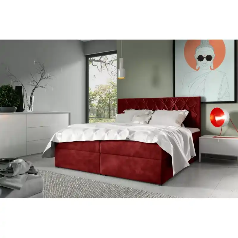 Postel boxspring s prošívaným čelem EUGEN - 160x220, červená + topper ZDARMA Sleva