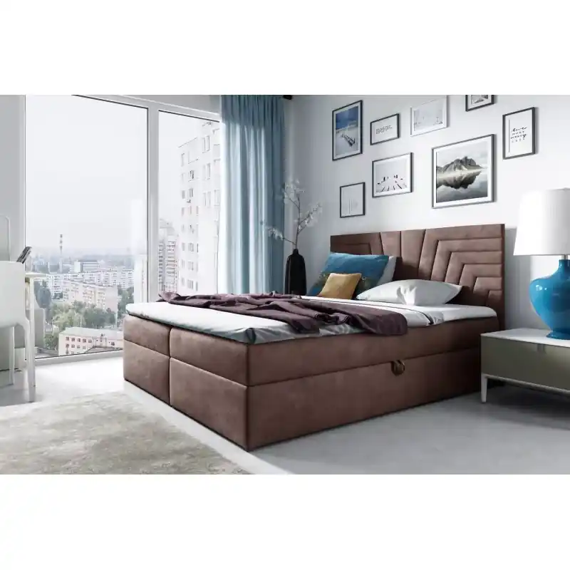 Pouze Dnes Čalouněná postel s prošívaným čelem SUSANA - 140x220, hnědá 2 + topper ZDARMA