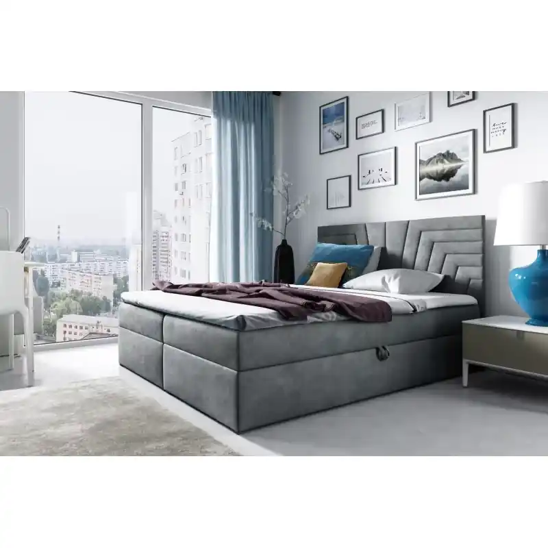 Čalouněná postel s prošívaným čelem SUSANA - 160x220, šedá + topper ZDARMA Levný
