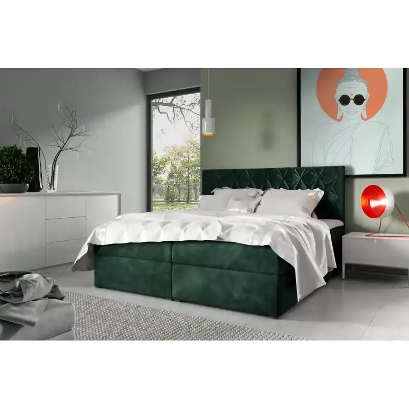 Postel boxspring s prošívaným čelem EUGEN - 120x220, zelená + topper ZDARMA Koupit Online