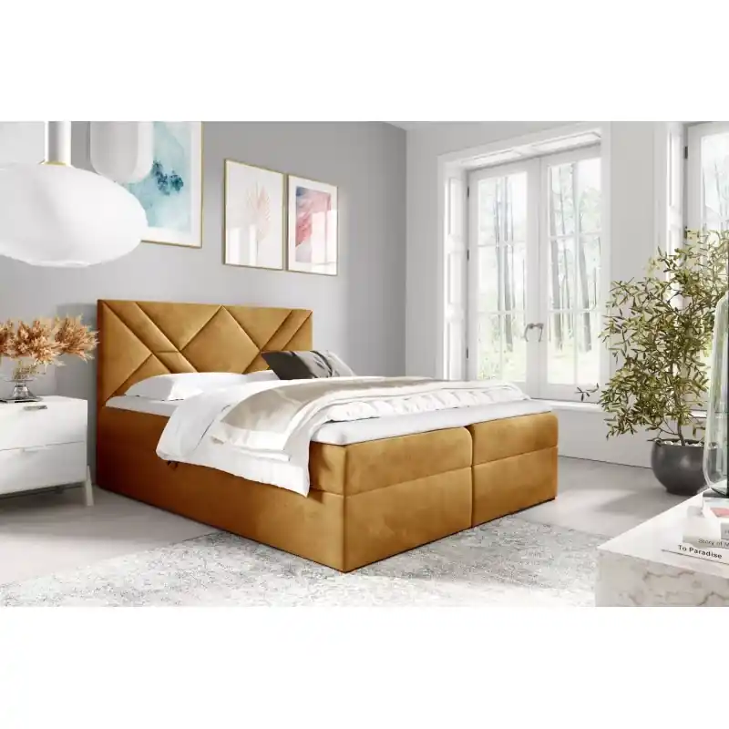 Boxspringová postel ASKOT - 120x220, žlutá + topper ZDARMA Nejlepší Volba