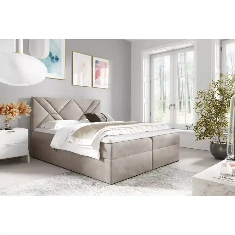 Přímo Od Výrobce Boxspringová postel ASKOT - 140x220, béžová + topper ZDARMA