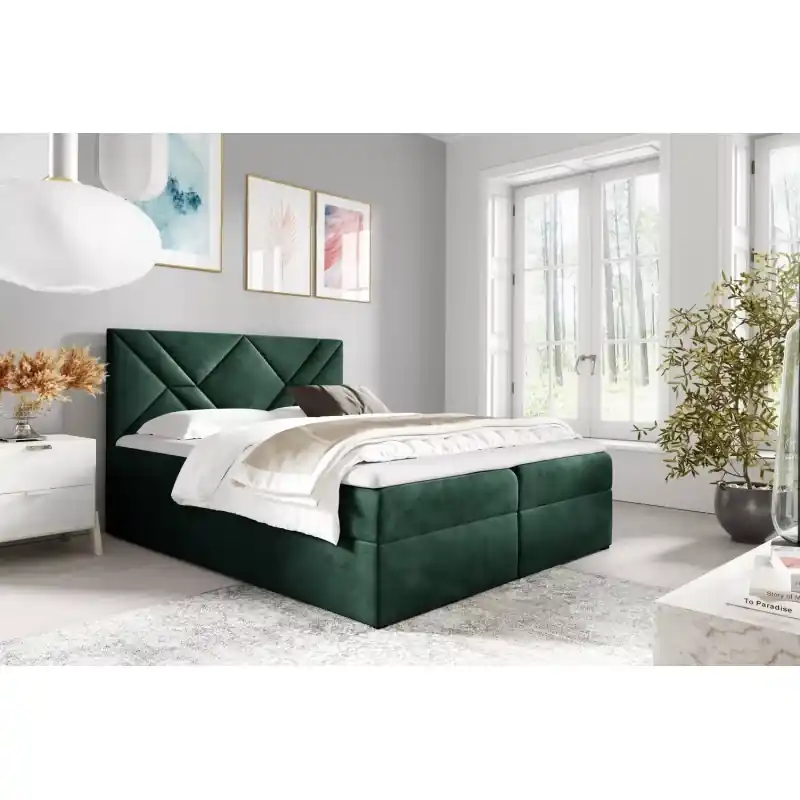 Originální Boxspringová postel ASKOT - 140x220, zelená + topper ZDARMA