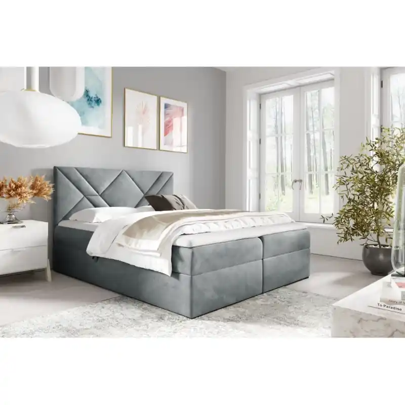 Víkendová Akce Boxspringová postel ASKOT - 140x220, šedá + topper ZDARMA