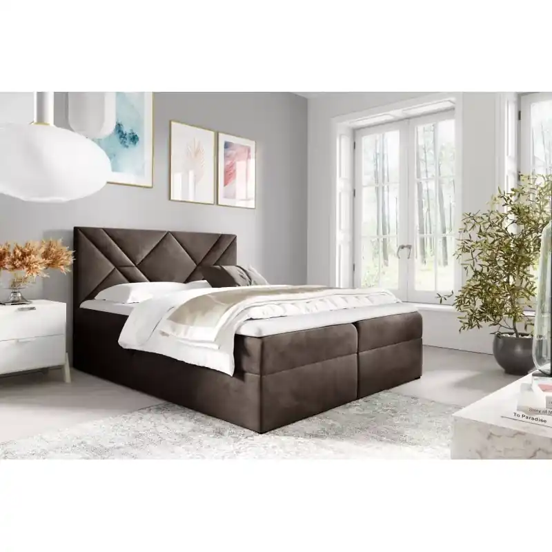 Boxspringová postel ASKOT - 160x220, hnědá 1 + topper ZDARMA Zlevněný