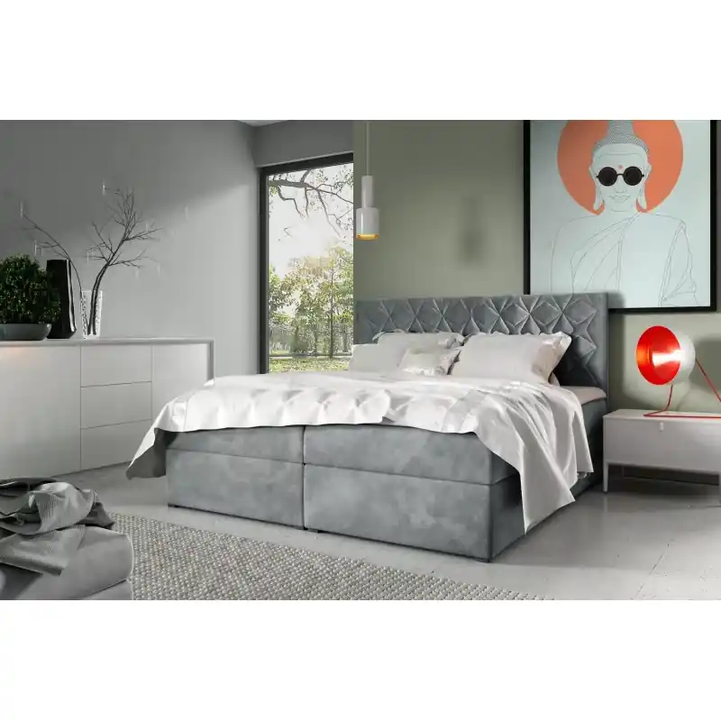 Postel boxspring s prošívaným čelem EUGEN - 120x220, šedá + topper ZDARMA Objednat Nyní