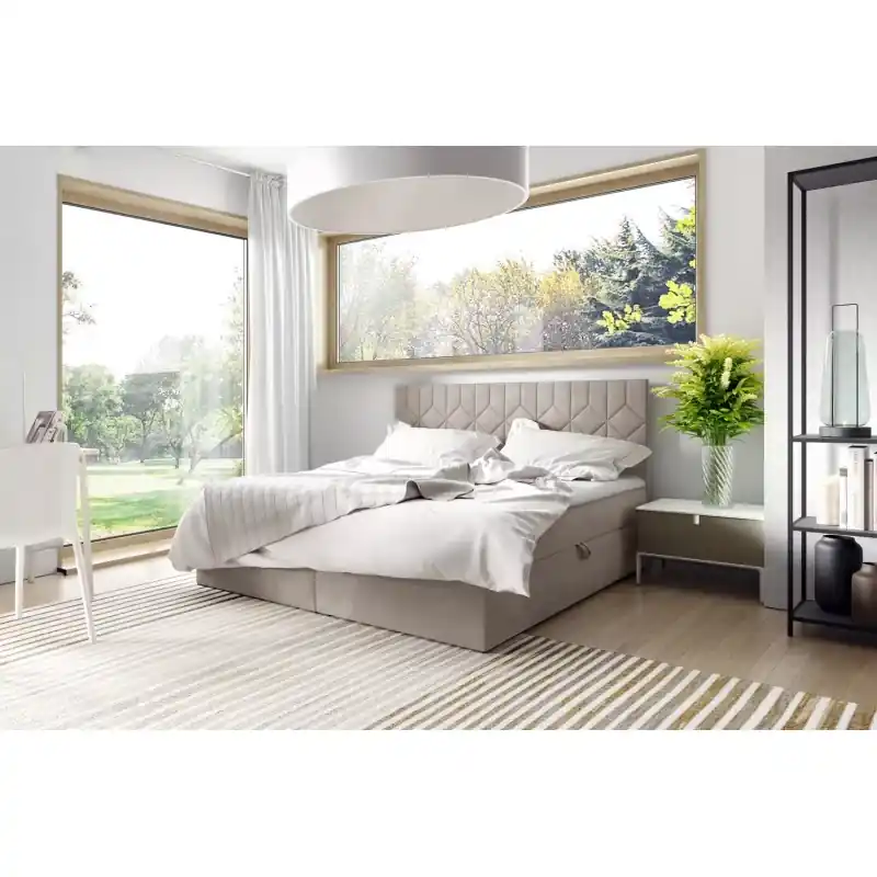 Akce Postel boxspring s prošívaným čelem ISAR - 160x220, béžová + topper ZDARMA