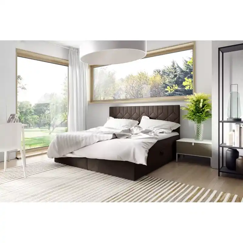 Postel boxspring s prošívaným čelem ISAR - 160x220, hnědá 1 + topper ZDARMA Speciální Cena