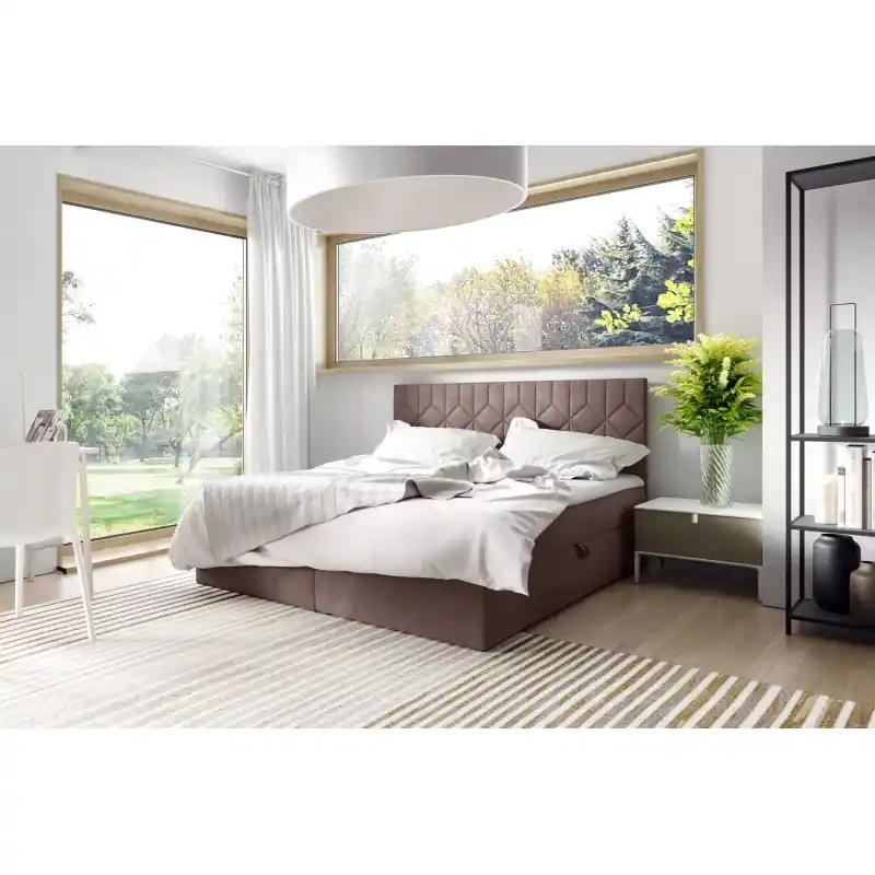Tovární Cena Postel boxspring s prošívaným čelem ISAR - 160x220, hnědá 2 + topper ZDARMA