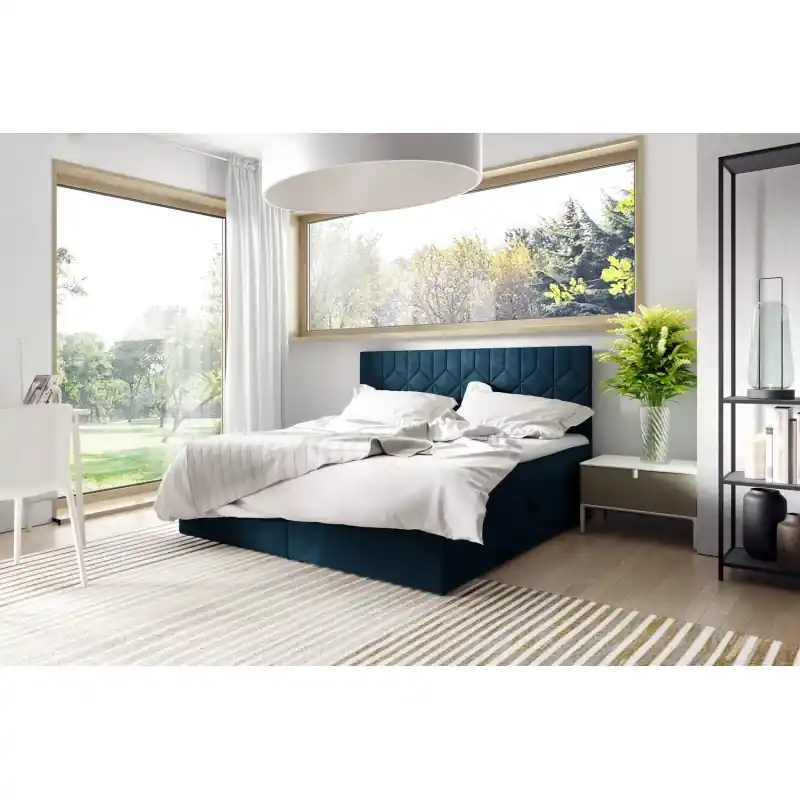 Postel boxspring s prošívaným čelem ISAR - 160x220, modrá + topper ZDARMA Nová Kolekce