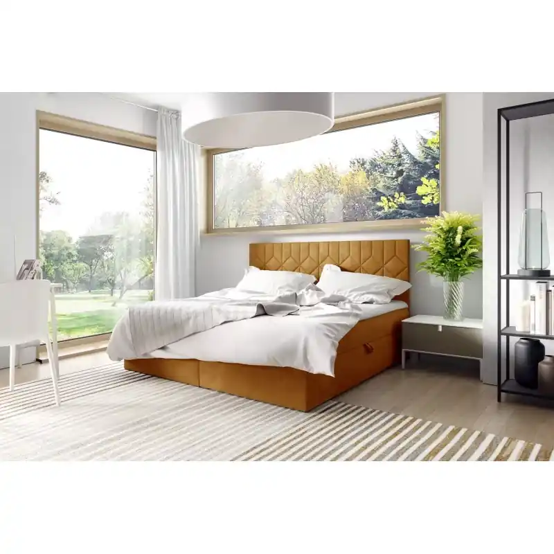 Postel boxspring s prošívaným čelem ISAR - 140x220, žlutá + topper ZDARMA Ověřený